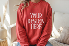 Red Gildan 18000 Crewneck Sweatshirt Mockups,G18000 Product Image 1