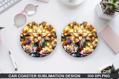 Flower Car Coaster Sublimation| Summer Coaster PNG Design Product Image 1