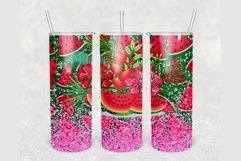 Tropical Floral Watermelon Glitter 20 oz skinny tumbler Product Image 1