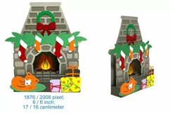 Christmas Cat Fireplace gifts fir wreath Card Template SVG Product Image 2