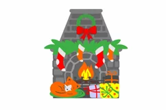 Christmas Cat Fireplace gifts fir wreath Card Template SVG Product Image 3