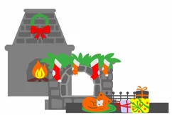 Christmas Cat Fireplace gifts fir wreath Card Template SVG Product Image 4