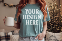 Comfort Colors 1717 Blue Spruce Christmas T-Shirt Mockup, Bo Product Image 1