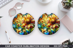 Flower Car coaster sublimation, Summer Coaster PNG Design Product Image 1