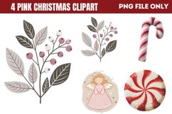 Cute Pink Christmas Watercolor Clipart Bundle PNG Product Image 1