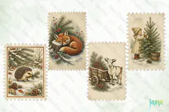 Vintage Winter Postage Stamp Clipart Product Image 1
