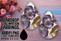 Artistic Teardrop Earrings Sublimation Template , 3D Flower Product Image 1