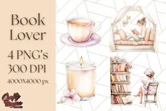 Cozy Book Lover Clipart PNG, Aesthetic Reading Graphics Product Image 1