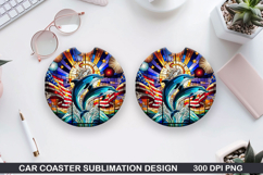 Dolphins Car Coaster Sublimation, 4th Of July Coaster PNG Product Image 1