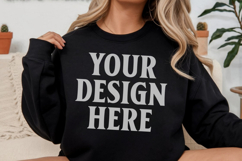 Gildan 18000 Black Mockup , Crewneck Sweatshirt Boho Mock-up Product Image 1