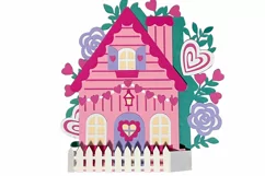 Valentine's Cottage Card Valentine's Day Card SVG 3D Papercu Product Image 6