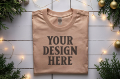 Gildan 5000 Sand Folded Christmas Mockup, G5000 mockup Product Image 1