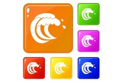 Wave of sea tide icons set vector color Product Image 1