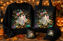Cute Galaxy Witch Ghost PNG | Kawaii Halloween Ghost Product Image 1