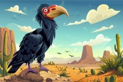 Black vulture posing on rock in desert landscape Product Image 1