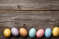Colorful Easter Eggs on Wooden Background Product Image 1