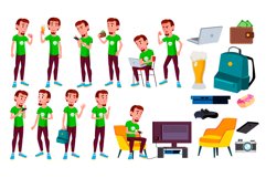 Teen Boy Poses Set Vector. Leisure, Smile. For Web, Brochure Product Image 1