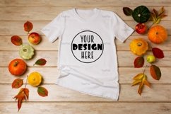 Unisex white T-shirt mockup with fall decor Product Image 2