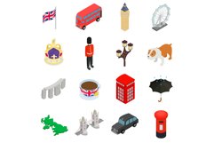 England icons set, isometric 3d style Product Image 1