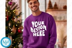 Purple men Sweatshirt empty space Mockup, christmas Gildan Product Image 1