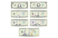 Dollars Banknote Set Vector. Cartoon Product Image 1