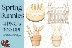 Spring Bunnies PNG Watercolor Bunny Clipart, Pastel Easter Product Image 1