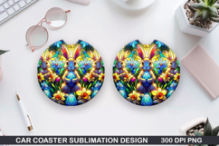 Bunny Car coaster sublimation, Easter Coaster PNG Design Product Image 1