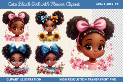 Cute Black Girl with Flower Clipart PNG Product Image 1
