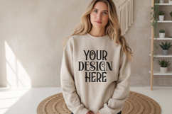 Sand Gildan 18000 Sweatshirt Model Mockups, Product Image 1