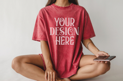 Crimson Comfort Colors 1717 T-shirt Mockups, Real Model Product Image 1