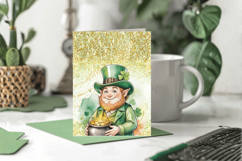 Cute Leprechaun Holding Pot of Gold Greeting Card PNG Sublim Product Image 1