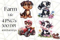 Kids Farm Clipart, Cute Farmer and Farm Animal PNG Product Image 1