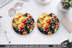 Flower Car Coaster Sublimation| Summer Coaster PNG Design Product Image 1