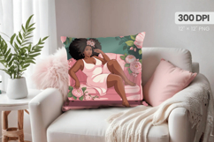 Afro Girl /Woman braided hair Pillow Design, Black Queen PNG Product Image 1