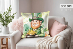 Cute Leprechaun Holding Pot of Gold Pillow PNG Sublimation D Product Image 1