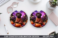 Halloween Dog Car Coaster Sublimation| Halloween Coaster PNG Product Image 1