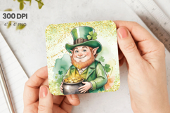Cute Leprechaun Holding Pot of Gold Square Coaster PNG Subli Product Image 1