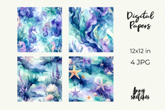 Mermaidcore Digital Paper Watercolor Seamless Patterns Product Image 2
