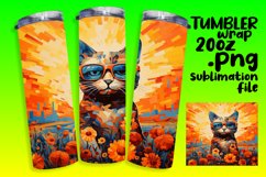Vibrant Kitty with Floral Tumbler Wrap Design Product Image 1