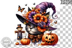 Halloween Cat Flowers Sublimation - Clipart PNG Design Product Image 1