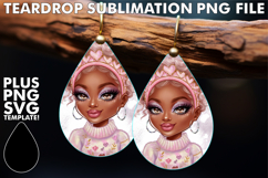 Cheerful Teardrop Earrings PNG Magic, Afro Girl Product Image 1