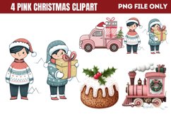 Cute Pink Christmas Watercolor Clipart PNG Product Image 1