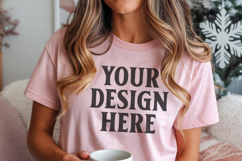 Christmas Bella Canvas 3001 Heather Peach Shirt Mockup ,Tran Product Image 1