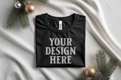 Christmas Bella Canvas 3001 Black Folded Tshirt Mockup Product Image 1