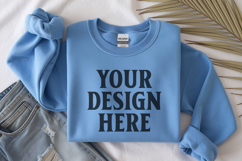 Carolina Blue Gildan 18000 Folded Flat Lay Mockups Product Image 1