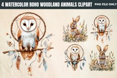 Watercolor Boho Woodland Animals Clipart PNG Product Image 1