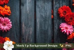 Wooden Table Background Mockup, Red Flowers Background Product Image 1