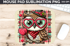 Watercolor Owl Mouse Pad Sublimation - Valentines PNG Product Image 1