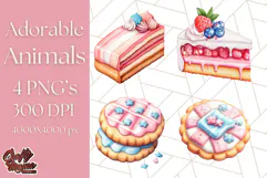 Pastel Sweet Treats Clipart, Ice Cream, Cakes, Donuts Png Product Image 1