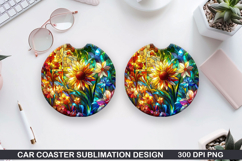 Flower Car coaster sublimation, Summer Coaster PNG Design Product Image 1